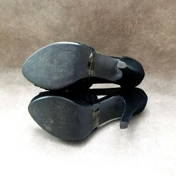Qupid Womens Sz 9 M Black Peep Toe Slingback 5" Heels Platform - Picture 7 of 8